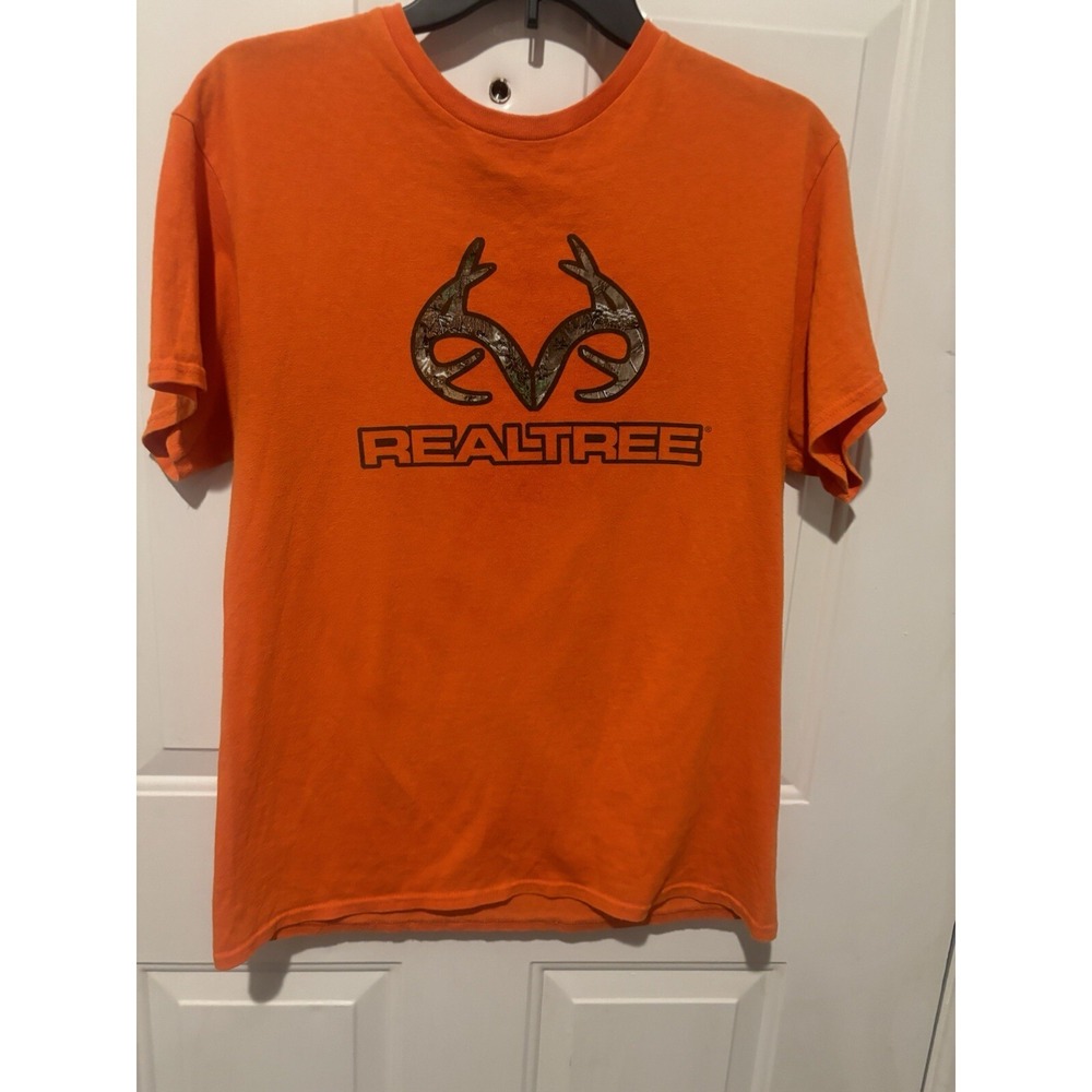 Realtree Shirt Men's Size Med Orange Short Sleeve Hunter Logo Graphic Print Hunt